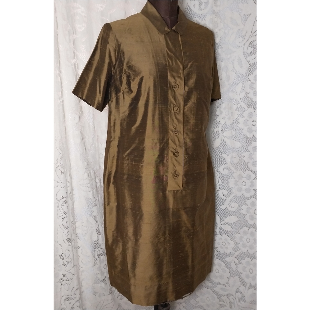 Vintage 1960s 100% Silk Lee Harrell Cordial Co. Button Front Shirt Dress